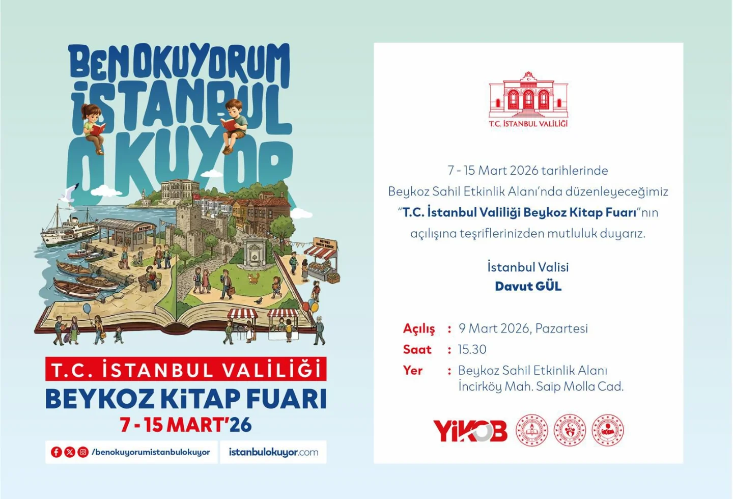 T. C. İstanbul Valiliği Beykoz Kitap Fuarı 7-15 Mart 2026 tarihleri arasında Beykoz Sah…